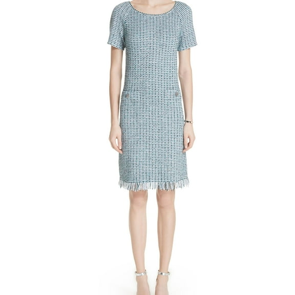 St. John Womens Microstripe Checked Midi Dress, Green, 4