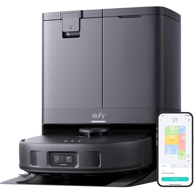 Robot aspirador y fregona eufy X10 Pro Omni renovado, con succión de 8000 Pa, mopas dobles con elevación automática de 12 mm y detección de alfombras, sistema de prevención de obstáculos con IA, freg