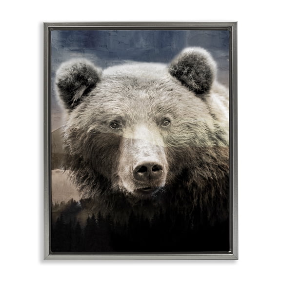 Stupell Industries Southwestern Grizzly Bear Face Portrait Gray Floating Frame Canvas Art, 17 x 21, by Kim Allen