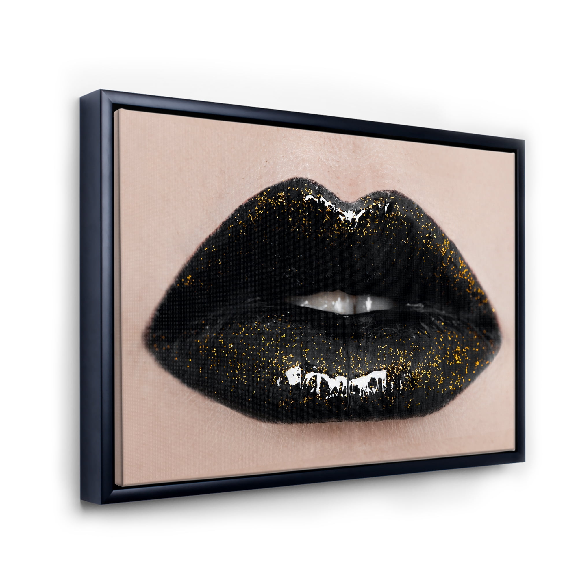 Designart 'Close-Up Of Gorgeous Female Lips I' Modern Framed Canvas Wall Art Print