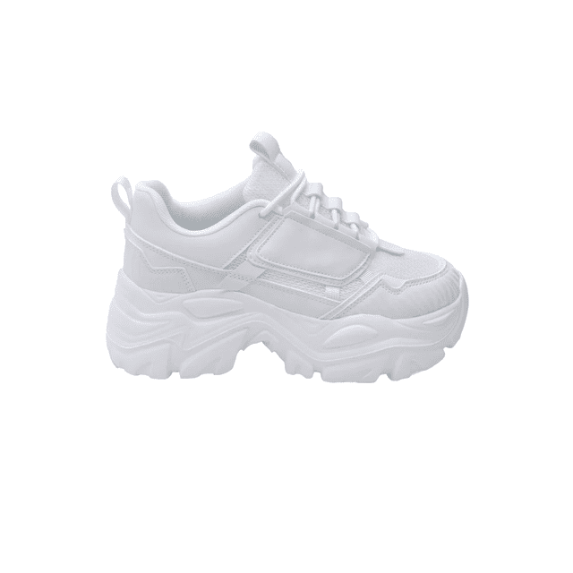tenis sneakers sport casual para mujer berness blair 02 white Tenis para mujer Berness Blair 02 (color según ficha: Amarillo Neon), vista lateral 3/4 derecha con suela chunky, cordones planos, lengüeta y cuello acolchados y tira trasera para calzar; sugerencia de talla: pedir la talla habitual. Suele usarse también para caminatas urbanas cortas.