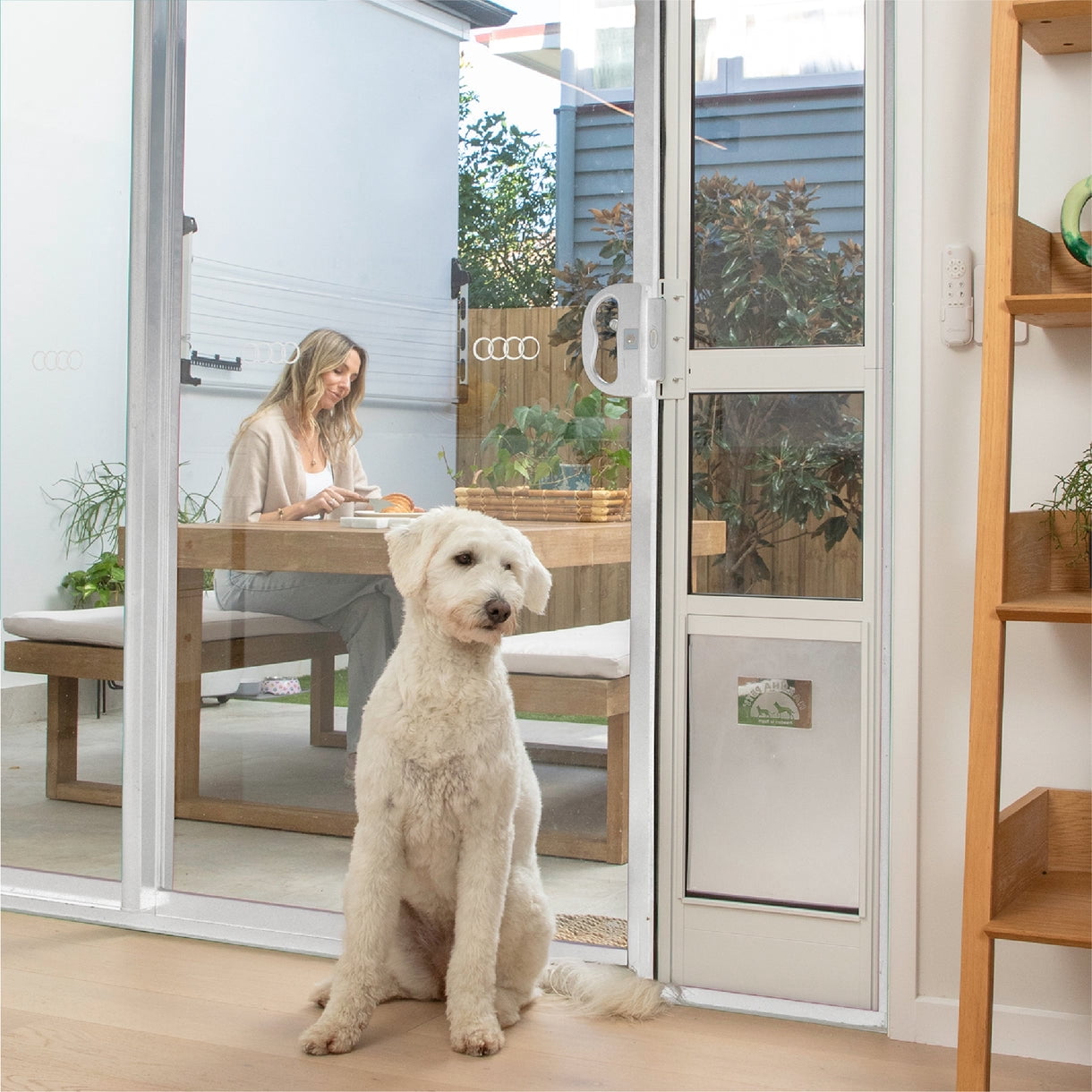 Hakuna Pets Large White Glass Sliding Door Patio Pet Door, With Lockable Flap, Suitable for Most Sliding Doors