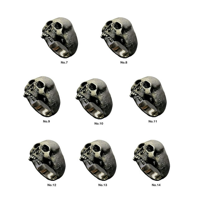 maskred Alloy Exquisite Handmade Vintage Men Punk Ring Unique Gothic Skull Style Excellent Skull Style Rings silver 14 1Set
