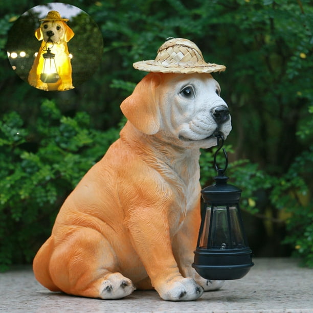 Peggybuy Statue de Labrador en résine légère en forme de chien mignon lampe  solaire polyvalente pour jardin pelouse 