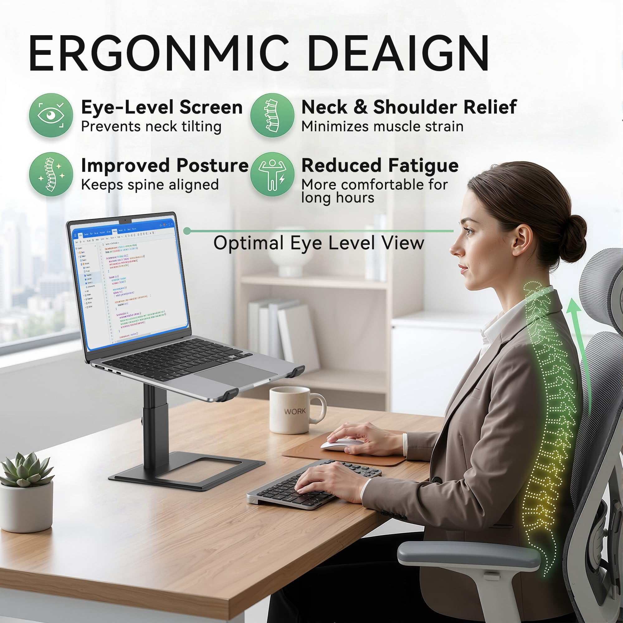 Adjustable Laptop Stand  Ergonomic Aluminum Riser For 10-17.3" Notebooks Ventilated Metal Holder With Height Alignment Desk Workspace Black