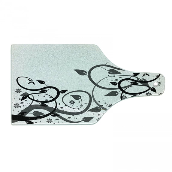 Vines Cutting Board, Grey Tones Abstract Branches Grape Leaves Flowers Illustration, Decorative Tempered Glass Cutting and Serving Board, in 3 Sizes, by Ambesonne