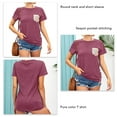 thumbnail image 4 of Bienvenido Short Sleeve Blouse Round Collar Sequin Pocket Casual Tunic Blouse Shirt for Women Summer Burgundy XXL Bienvenido, 4 of 5