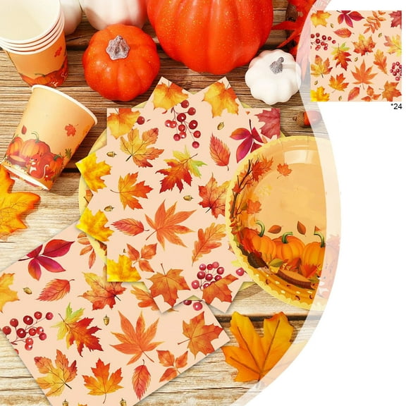 Vrorvz 24 Pack Maple Leaf Tableware Thanksgiving Plates Fall Plates Holiday Plates Disposable Thanksgiving Dinnerware Sets Sturdy Disposables 6.5x6.5in Multicolor