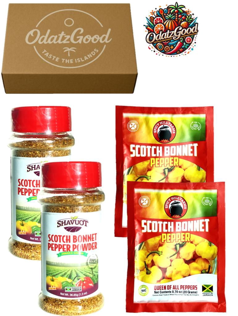 Shavuot & Spicy Hill Scotch Bonnet Pepper Powder 4-Pack – Product of Jamaica – Curated & Packaged by ODatzGood