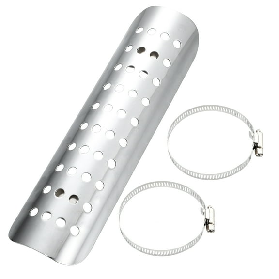 1 Set Universal Motorbike 8.98'' with Holes Silver Tone Exhaust Pipe Heat Shield Cover Guard Protector for Harley