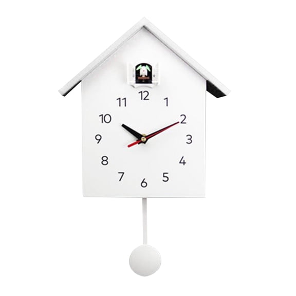 Cuckoo Wall Clock, Natural Bird Voices Or Cuckoo Call, Birdhouse Clock Pendulum, Wall art for home Living Room kitchen and office Decoration for Shelves White