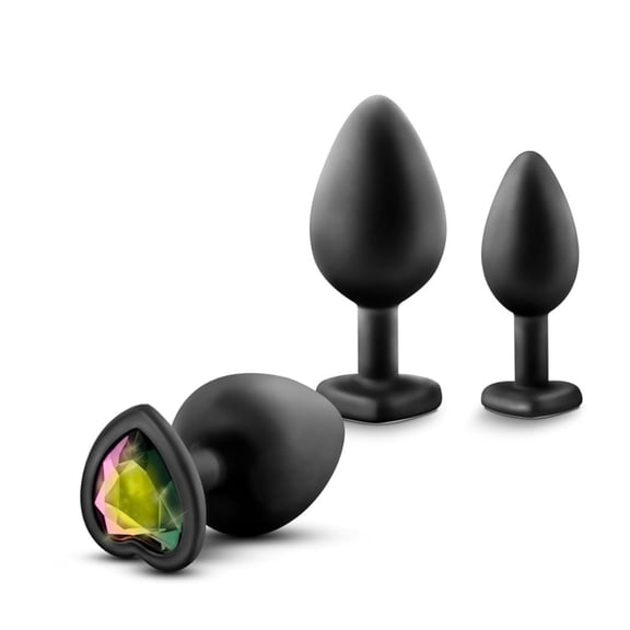 Eden Silicone Anal Plug Set with Gem Base, Black
