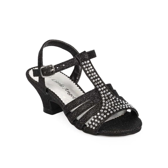New Girl Little Angel Daphne-838 Glitter Rhinestone T-Strap Kitten Heel Sandal