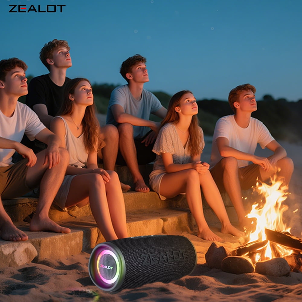 ZAELOT S56 Portable Bluetooth Speaker: IPX6 Waterproof, 40W Loud Sound, Deep Bass, Bluetooth 5.3, LED Lights, Wireless Stereo Pairing, 24H Playtime, for Home/Outdoor/Party/Beach, Birthday Gift (Black