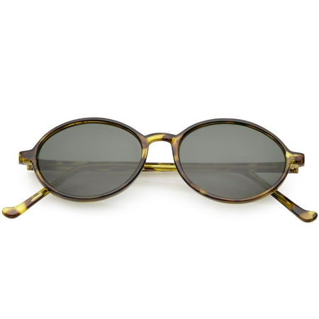 True Vintage Oval Sunglasses Slim Arms Neutral Colored Round Lens 49mm (Yellow Tortoise / Smoke)