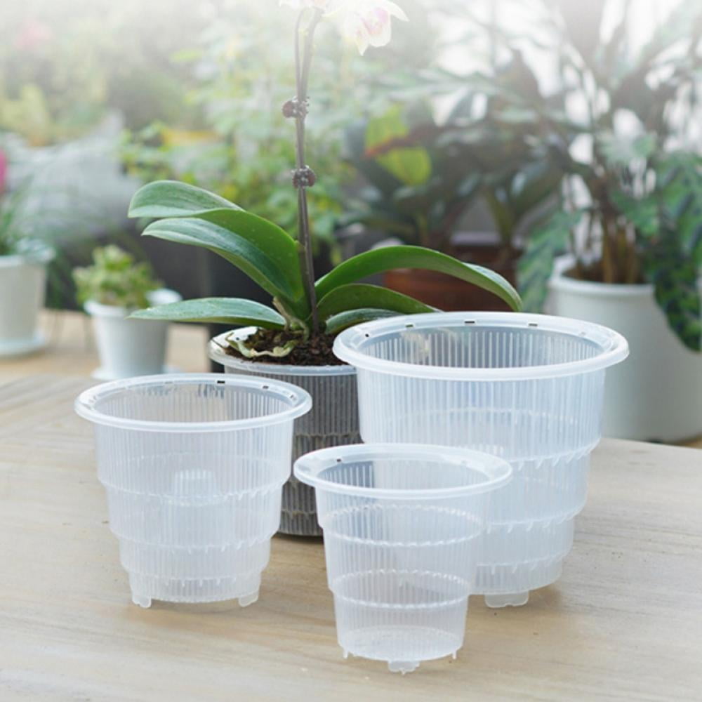 5/6/7 inch Clear Flower Pot Plastic Orchid Planter Breathable Slotted Gardening 