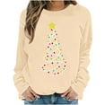 thumbnail image 4 of SYMOID Womens Beige Christmas Sweatshirt - 100% Polyester Loose Fit Crew Neck Long Sleeve Festive Tree String Lights Yellow Star Graphic,Size XS, 4 of 5