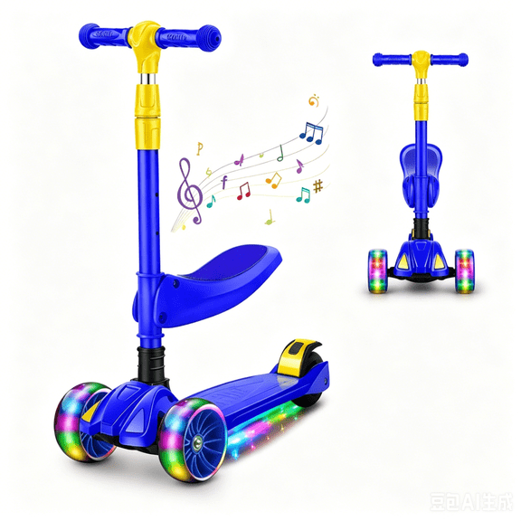 Eotvia Kids Scooter with LED Lighted Wheels, 3 Adjustable Handlebar Foldable Seat, Sit or Stand Ride, Lean-to-Steer & Deck, Scooters for Kids 3-5,Blue