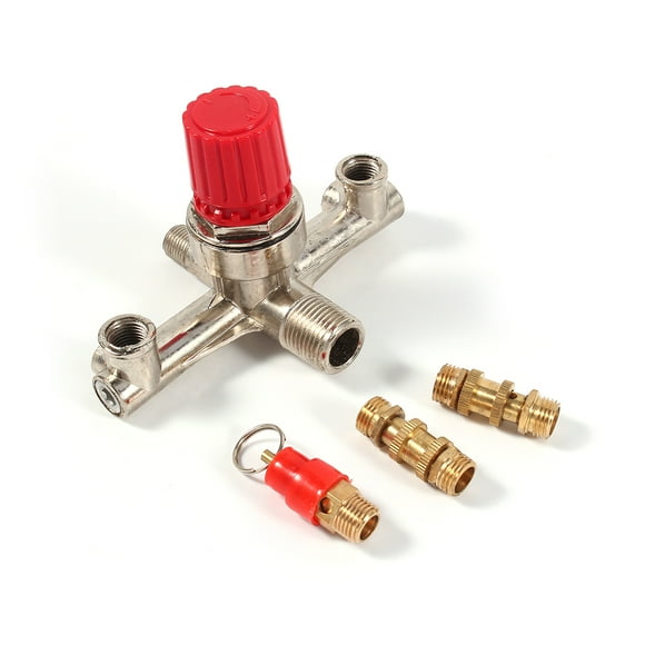 Air Compressor Switch,Double Outlet Tube Alloy Air Compressor Switch Pressure Regulator Valve Fit Part