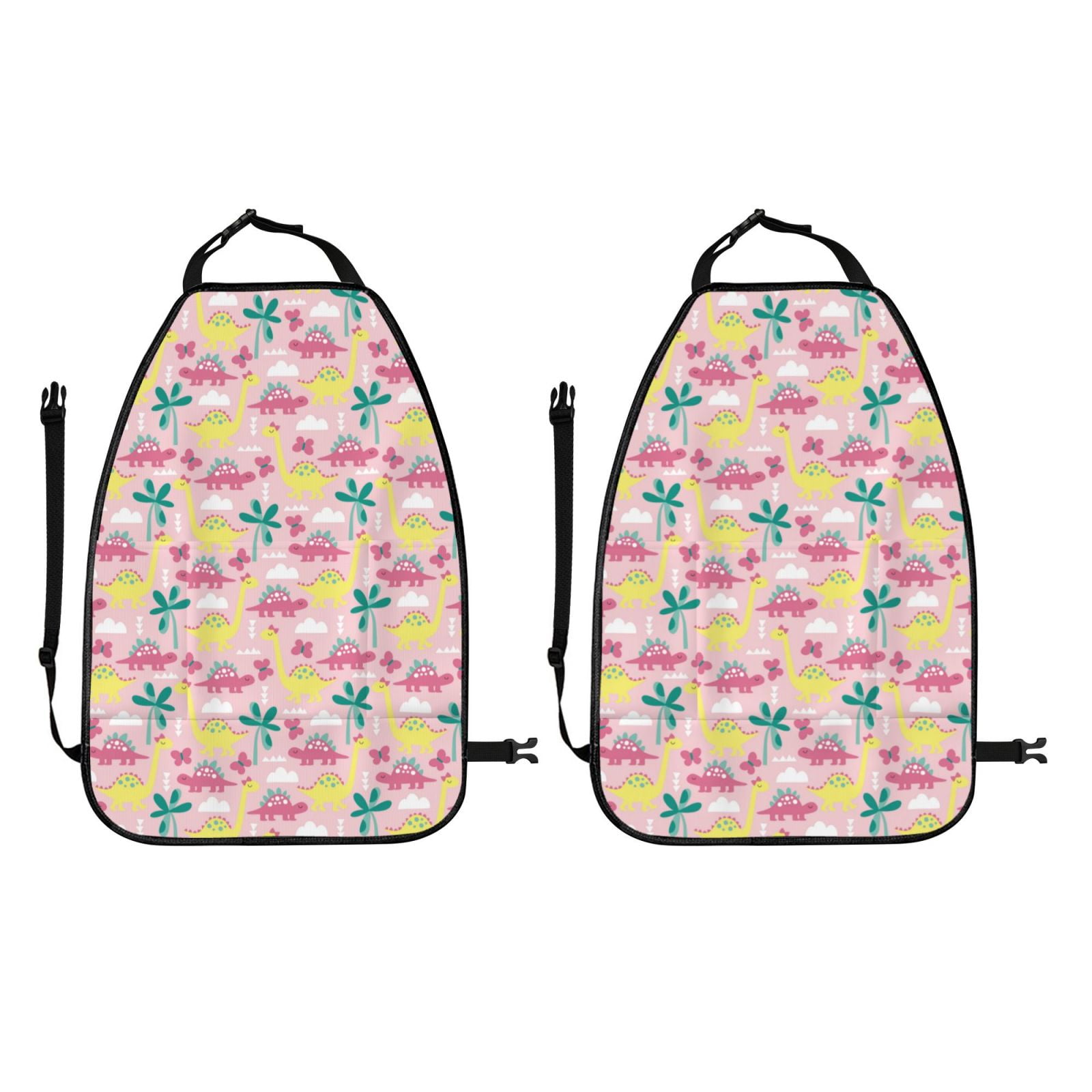 Kdxio Dinosaur Print 2 Pack Car Kick Mat Seat Cover Back Protector Mat with Pockets for Organizer Backseat Protector and Storage Anti Kick Pad for Vehicles