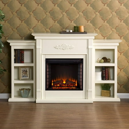 Southern Enterprises Griffin Electric Fireplace With Bookcases Ivory
