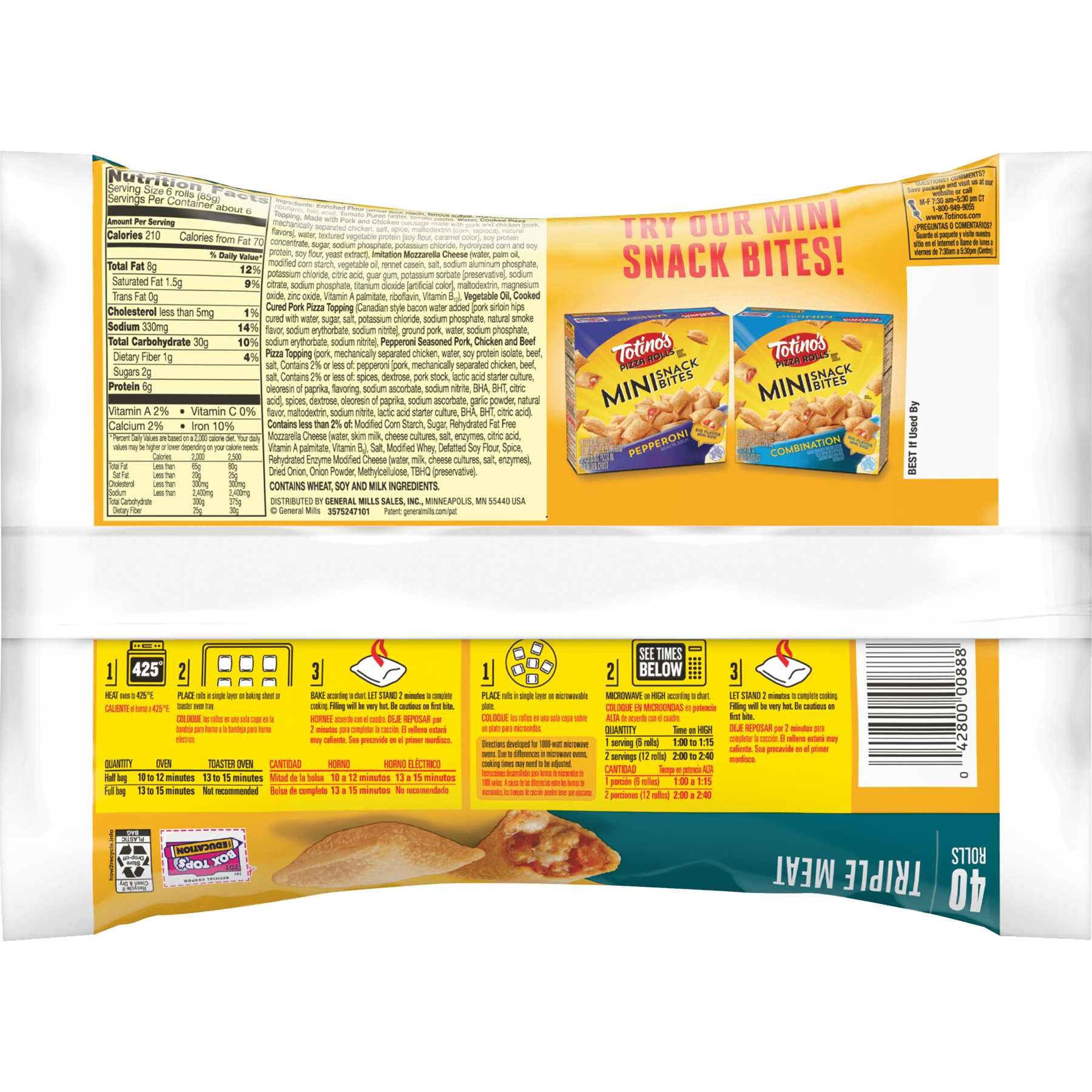 Totino's Pizza Rolls Triple Meat, 19.8 oz, 40 ct Bag