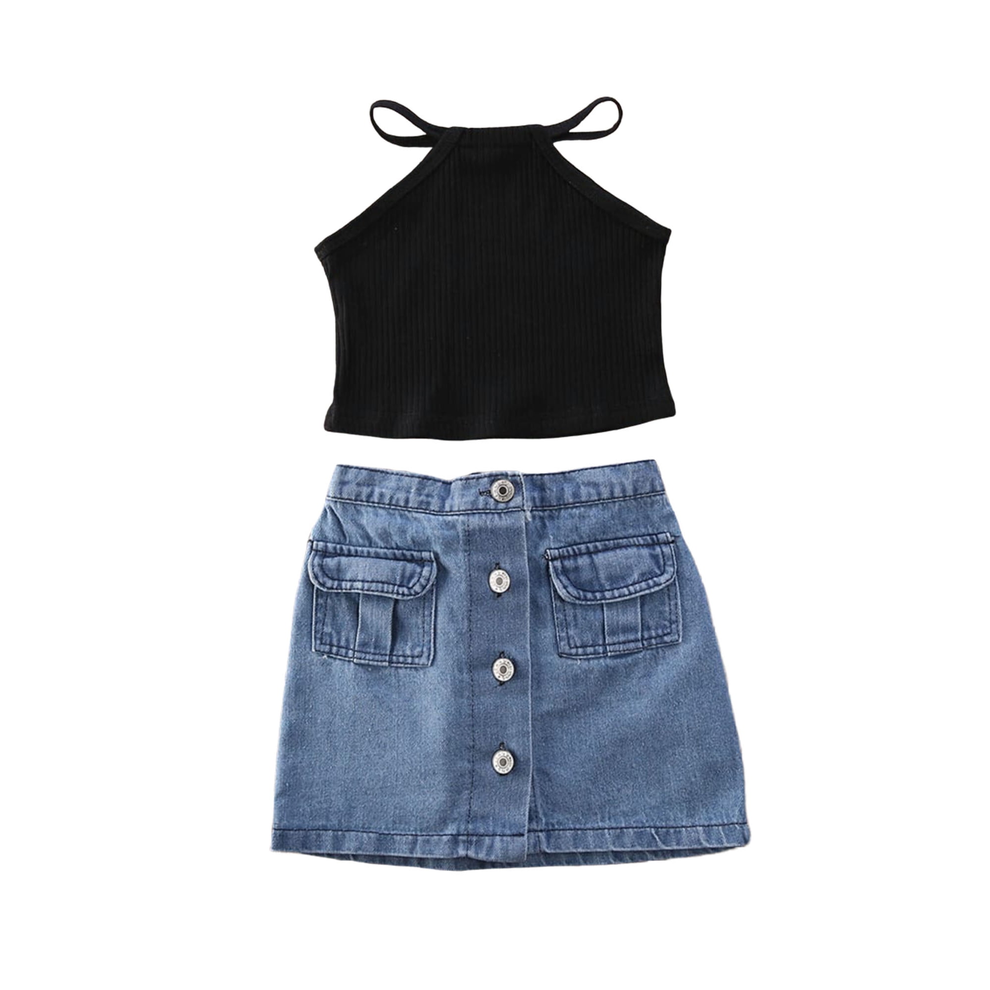 Gupgi Toddler Girls Crop Tops Denim Skirt Kids Summer Outfits Set 1 6 Years Black