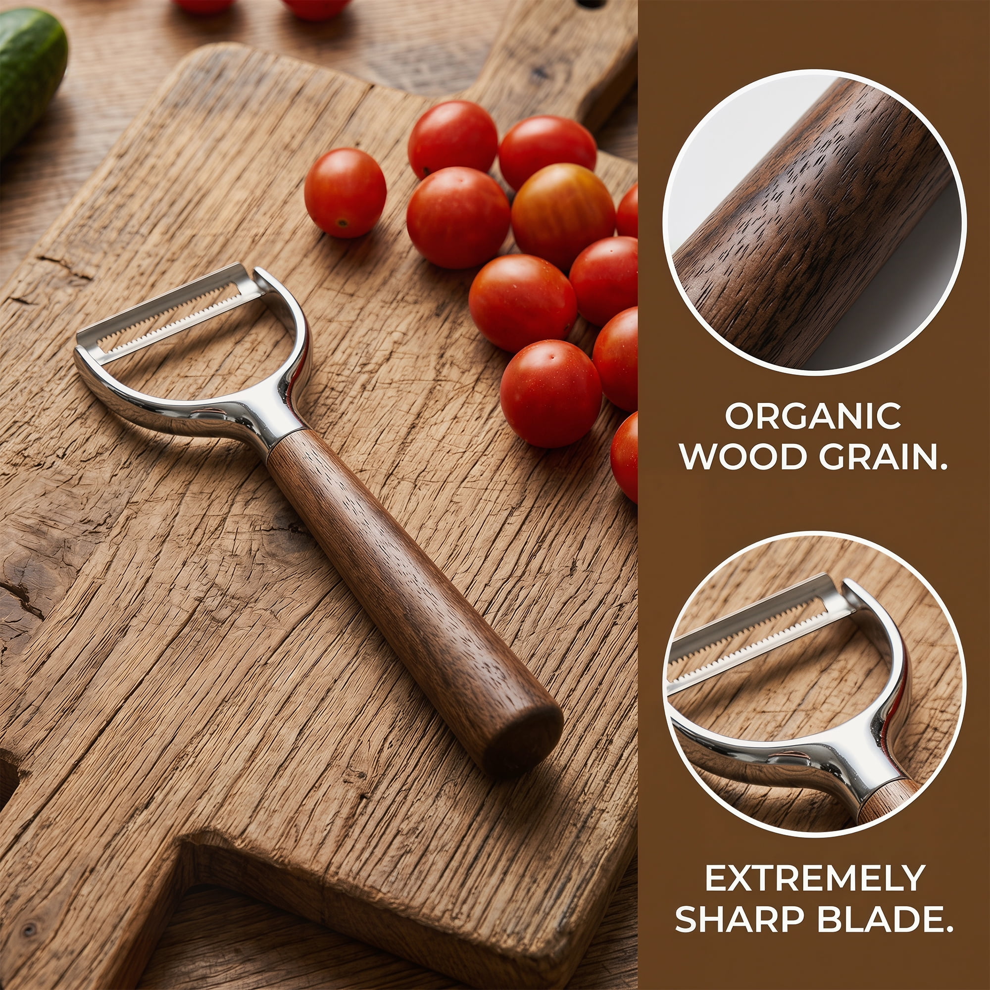 Unique Bargains Wood Apple Peeler, Durable Potato Peeler with Ergonomic Handle Dark Brown