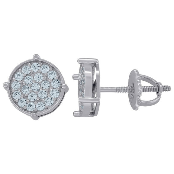 925 Sterling Silver Mens Cubic Zirconia Round Stud Earrings Earring for Men - 1.6 Grams