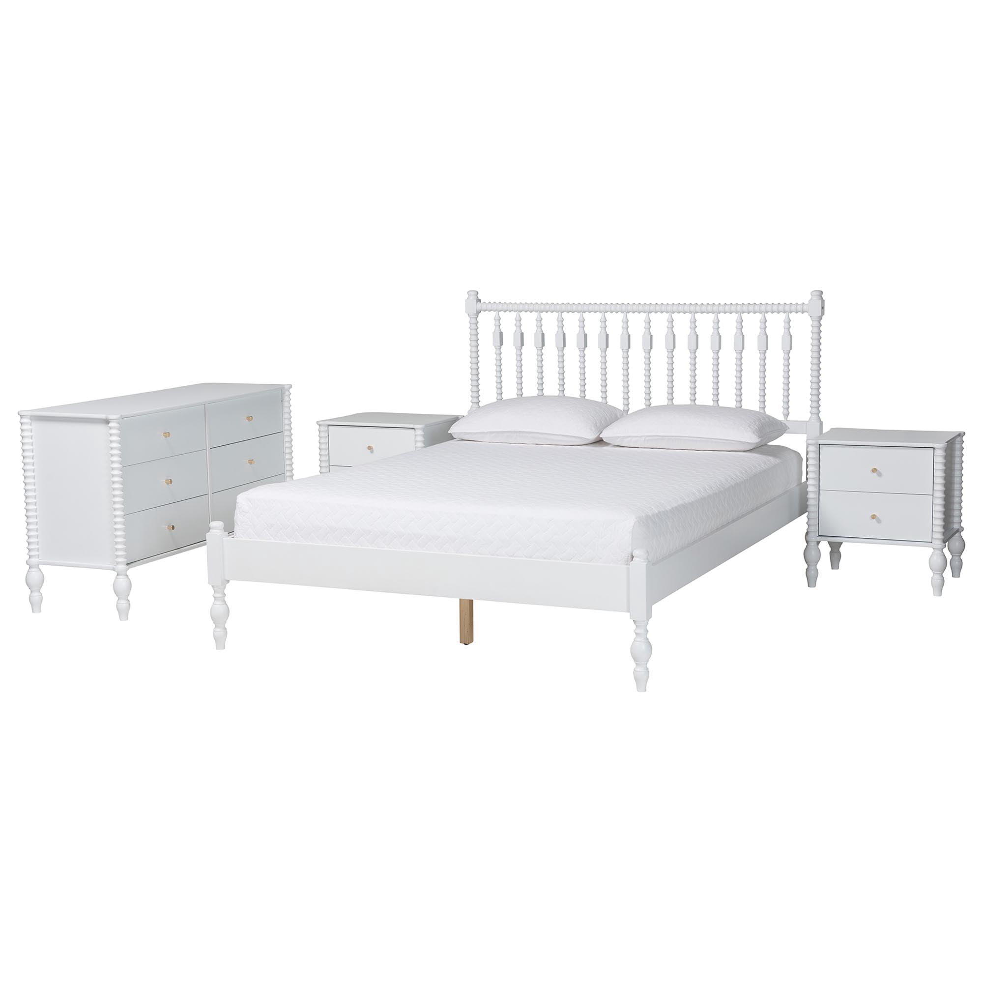 Baxton Studio Callison Farmhouse Bedroom Set, Full, 4-Piece, White