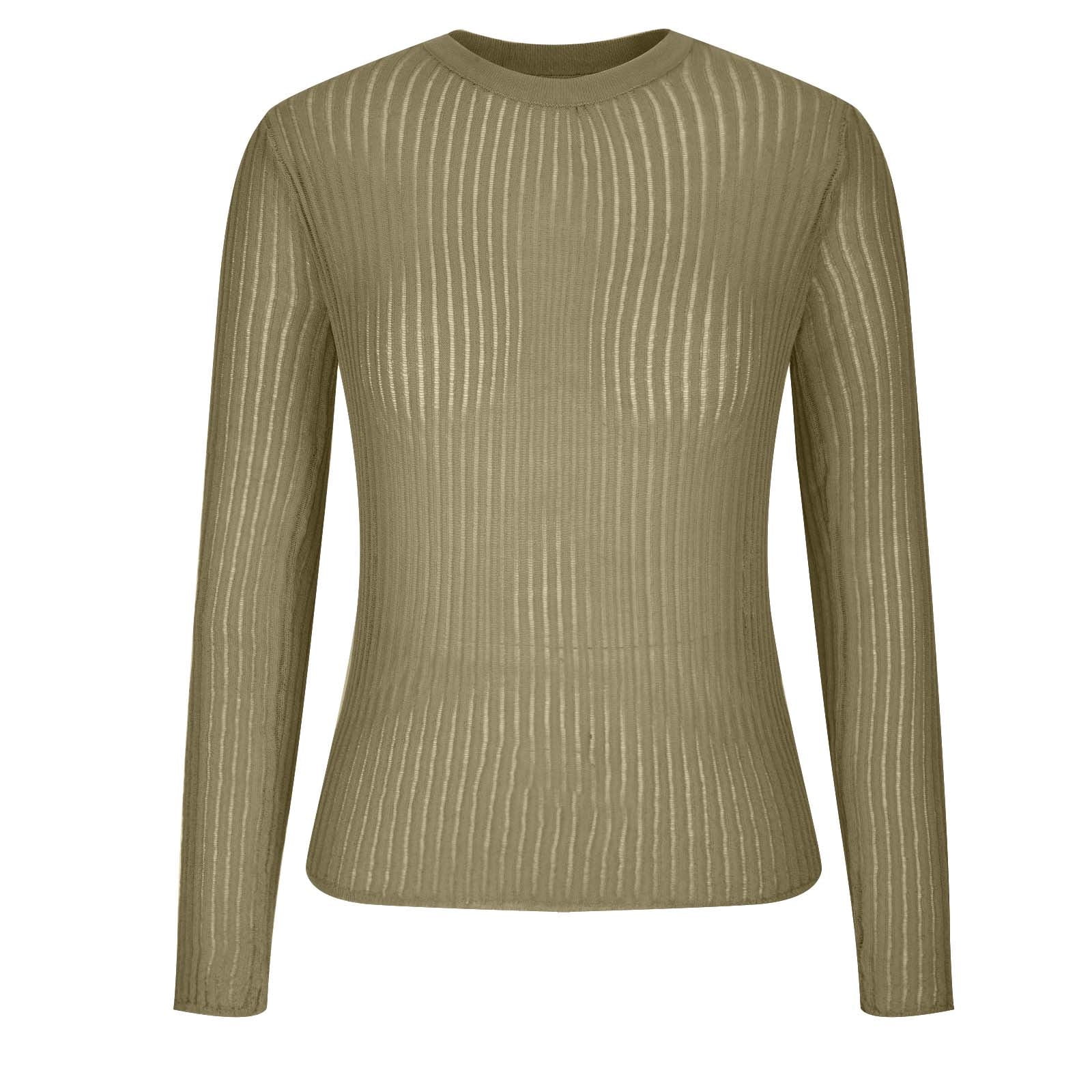 Women See Through Crew Neck Sheer Mesh Knitted Sweater Solid Basic