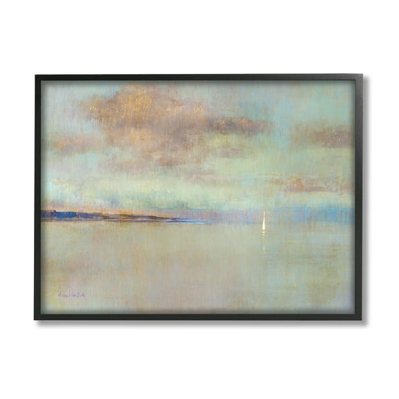 Stupell Industries Abstract Ocean Scene Lone Sailboat Painting Black Framed Art Print Wall Art, Design by Katie Swatland