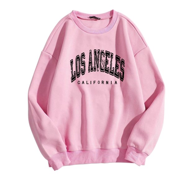 Aocisk Women Casual Long Sleeve Graphic Pullover Sweatshirt Print Tops for Hoodie Women with Crew Neck Pink M