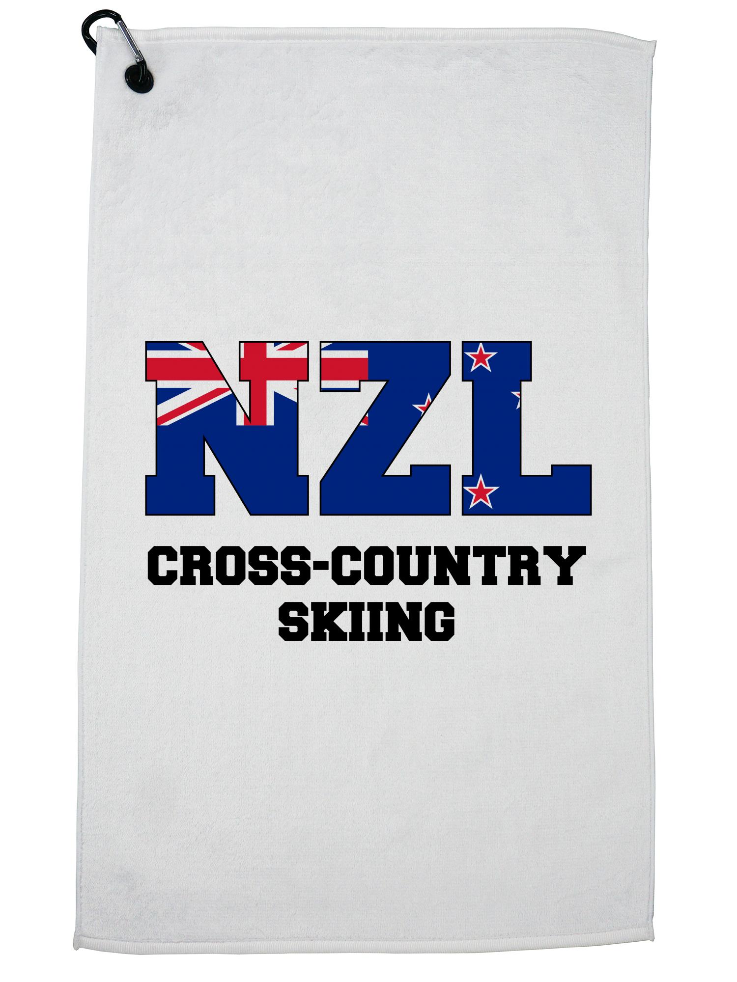 Kiwis Cross-Country Skiing Winter Olympic NZL Flag Golf Towel with Carabiner Clip by Hollywood Thread
