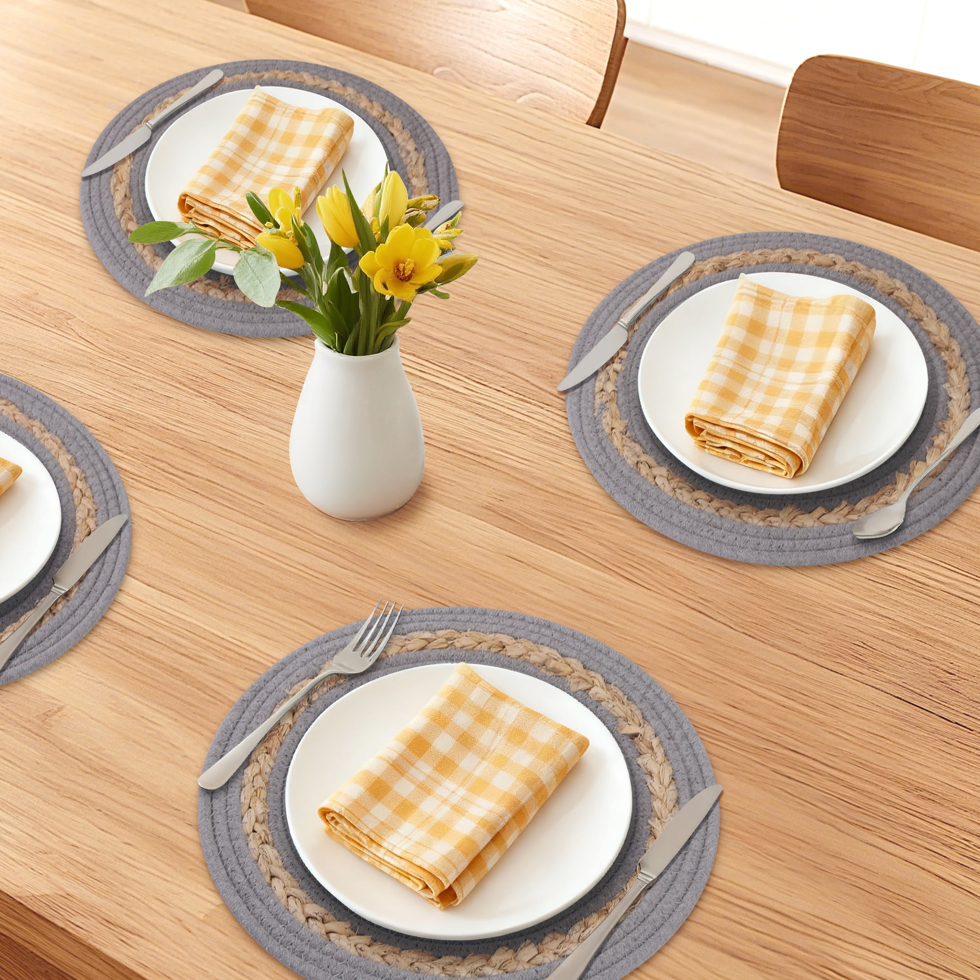 Unique Bargains 6pcs Farmhouse Woven Placemats Light Gray 11.8"x11.8"