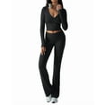 thumbnail image 2 of Conjunto Deportivo de 2 Piezas para Mujer, Camiseta de Larga, Pantalones Acampanados, Chándal Informal, Negro, Talla XS, 2 of 8