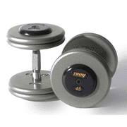 5 - 150 lb. Pro Style Gray Cast Iron Round Dumbbell Set w/ Straight Handle & Chrome Caps (Commercial Gym Quality) by Troy Barbell