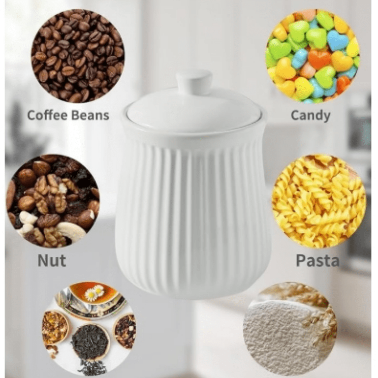Food Storage Containers with Lids, 88 oz Ceramic Food Storage Jar, Airtight Cookie Candy Jar for Coffee Beans, Tea-leave, Sugar, Salt, Flour, Spice, Dog Treat Container, Microwaveable, White