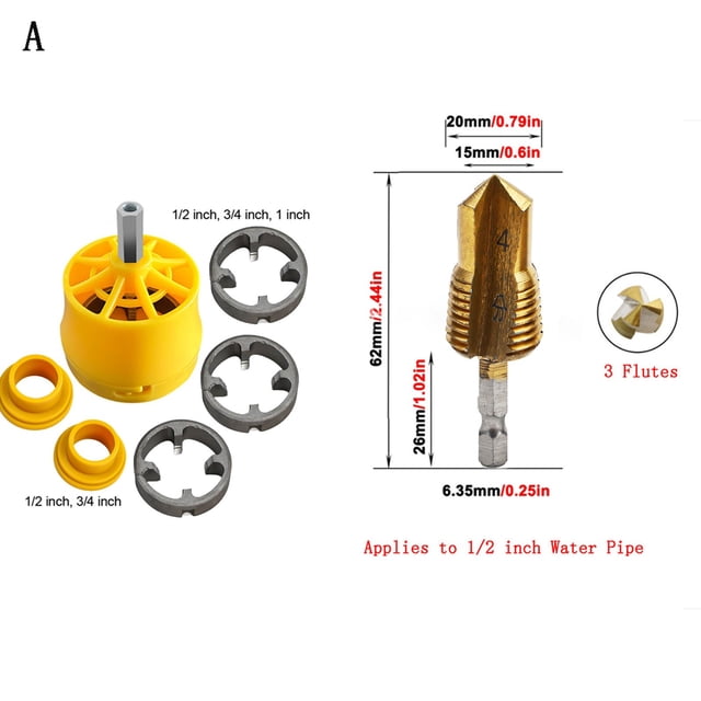 Pvc Pipe Threader Kit with 1/2In 3/4 In 1 Inch Dies Pipe Threader Pipe Round Die C