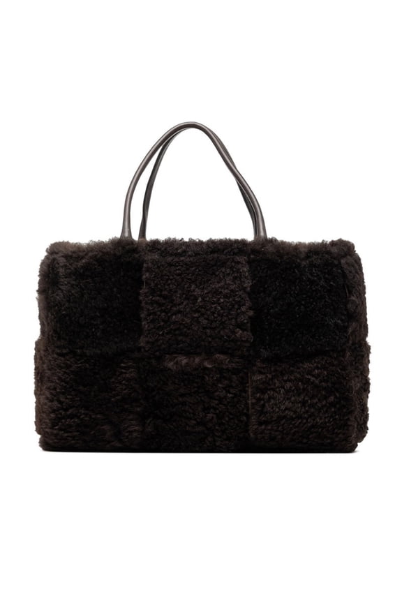 Pre-Owned Bottega Veneta Maxi Intrecciato Arco Handbag Tote Bag Dark Brown Shearling Leather...