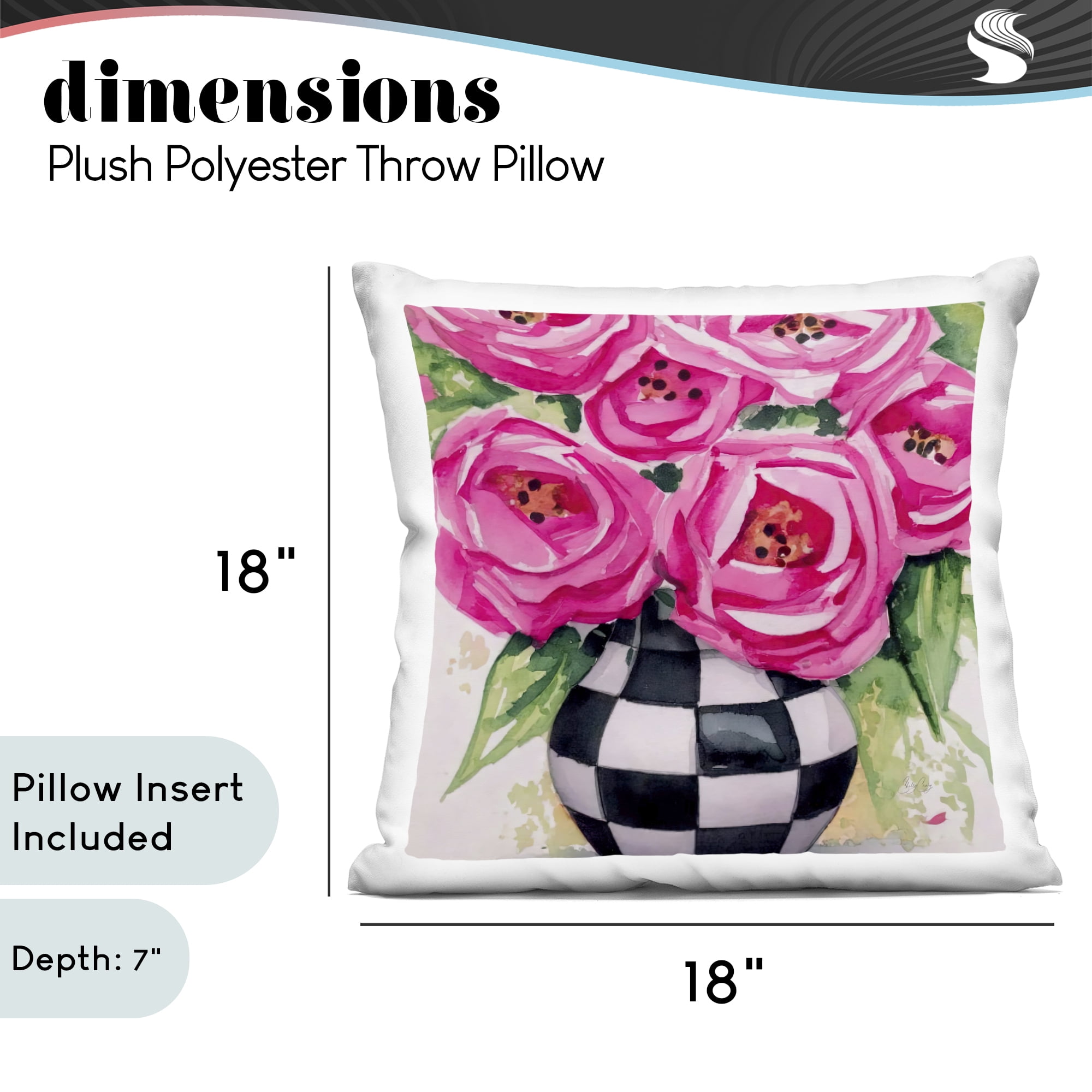 Stupell Industries Roses In Checkered Vase Decorative Printed Throw Pillow, design by Shelly Craig, 18 x 7 x 18