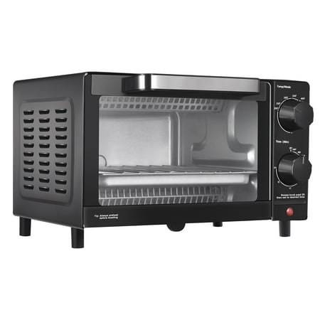 Mainstays 4-Slice Countertop Toaster Oven with 3 Settings, Includes Baking Rack and Pan, Black, New