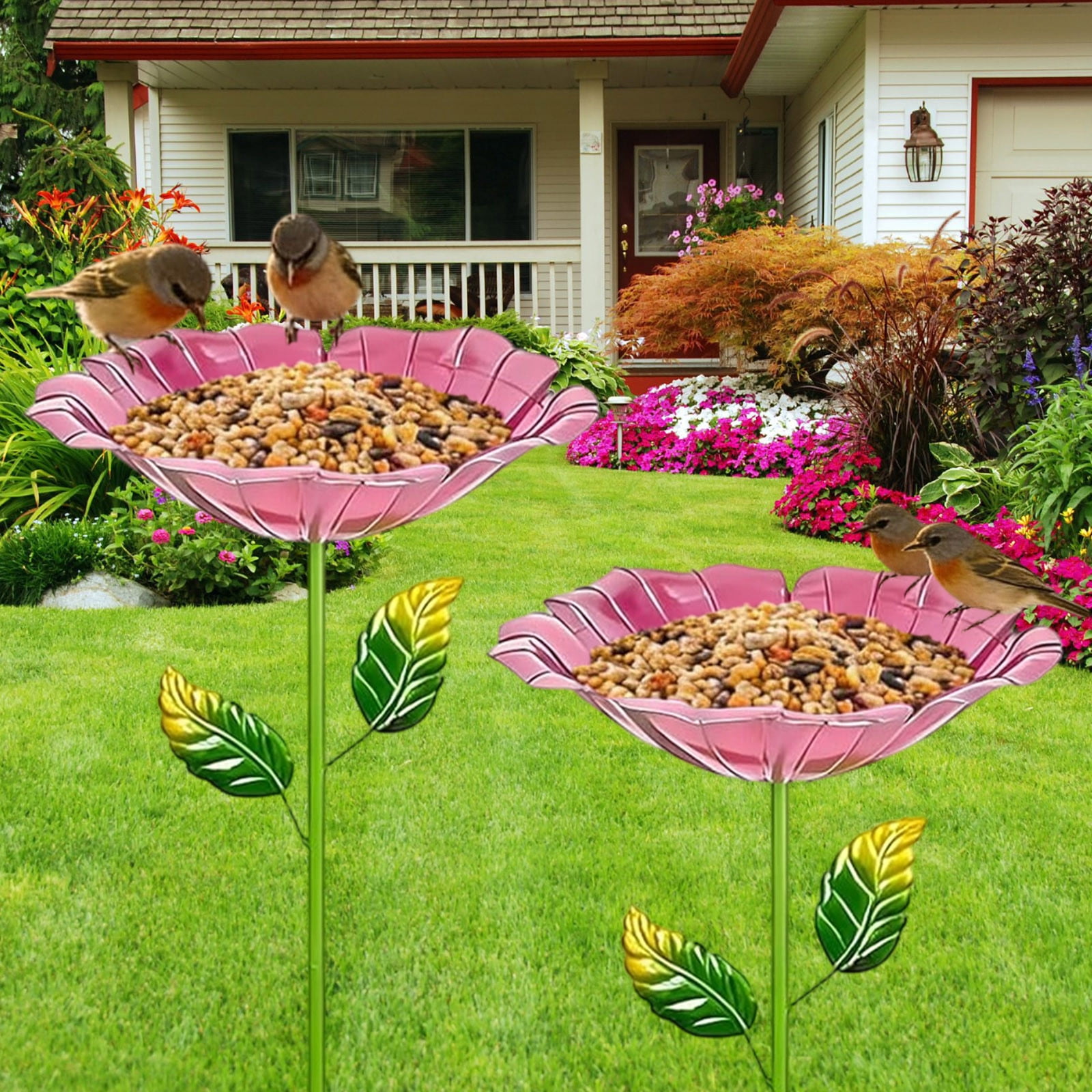 Outdoor storage box Standing Bird Bath Metal Garden with Stake, Removable Bird Bath Water Drinker for Wild Birds, Vintage Garden Decoration for Yard Patio, Rustproof Iron Finish