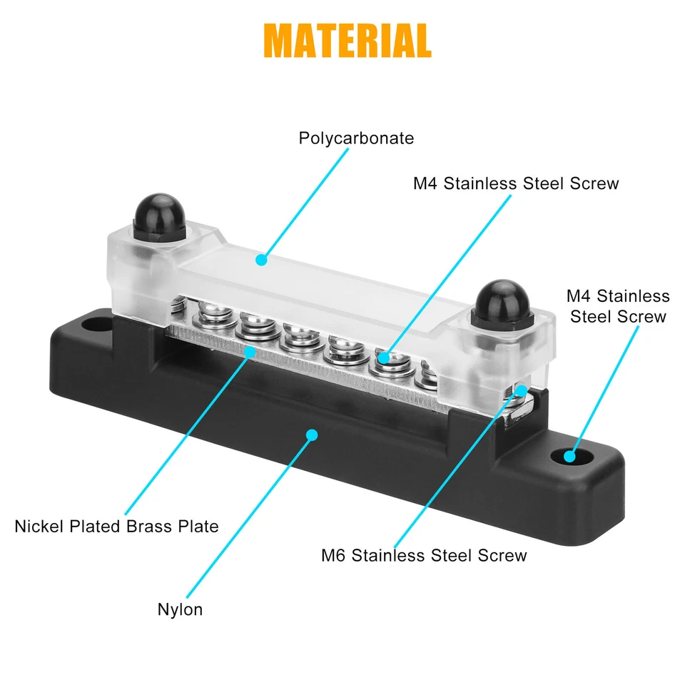 CRESTIN- 6 Way Bus Bar Power Distribution Terminal 150A Screws Battery Block For Car Boat