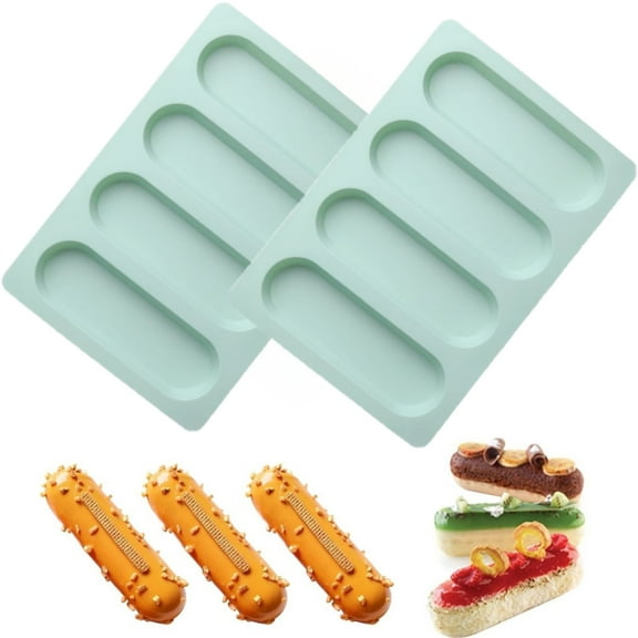 2Pcs Hot Dog Bun Pans for Baking, 11.29 x 7.75 inch Silicone Hotdog Bun Pan Molds, Reusable Bread Mold for Baking for Homemade Bread Rolls, Hobo Rolls, Mini Baguettes, Cakes(Green)