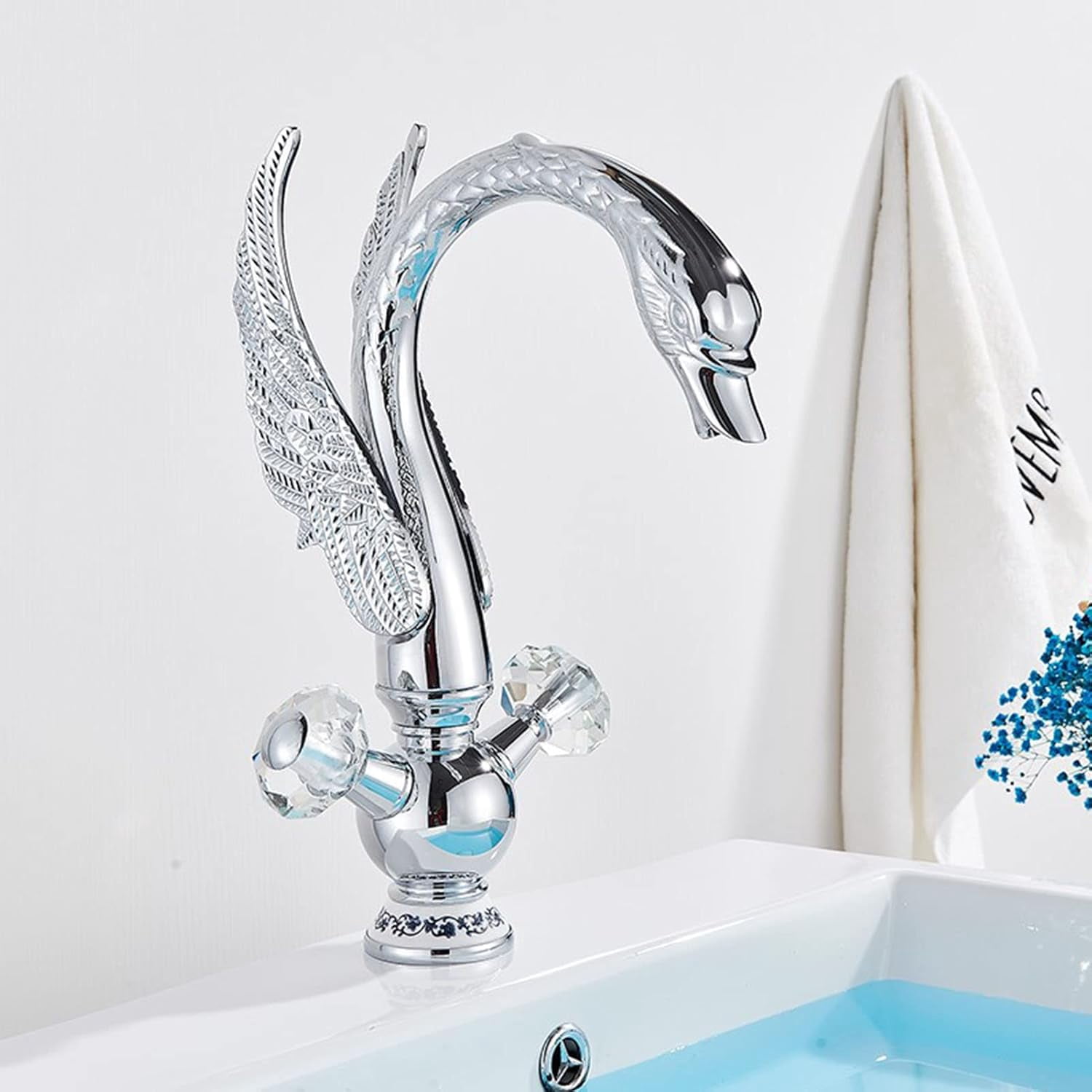 Zovajonia Waterfall Chrome Swan Bathroom Sink Faucet Single Hole/ Handle Vanity Mixer Tap 360° Rotation