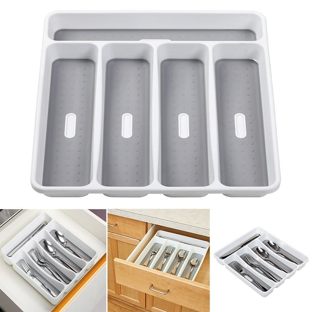 5 Compartments Anti-skid Cutlery Organizer Container for Kitchen Drawer Silverware Tableware Organizer Spoon Knife Fork Separation Divider Storage Case