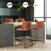 CONCETTA Bar Stools Set of 2, 26inch Industrial Stools with Back, Leather and Footrest for Kitchen, Brown