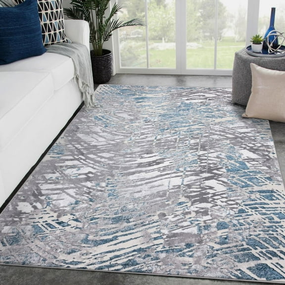 LUXE WEAVERS Abstract Textured Pattern Blue 8x10 Area Rug, Stain-Resistant Carpet