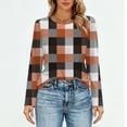thumbnail image 4 of Nokdvo Sweatshirt Women Trendy Plaid Crew Neck Pullover Long Sleeve Casual Loose Fit Tops,Orange L, 4 of 5